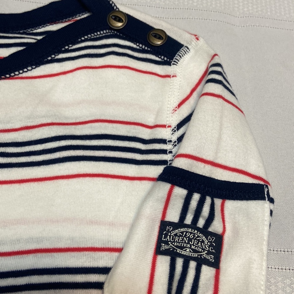 Lauren Ralph Lauren Womens Red White & Blue Striped 3/4 Sleeve Top Size L
